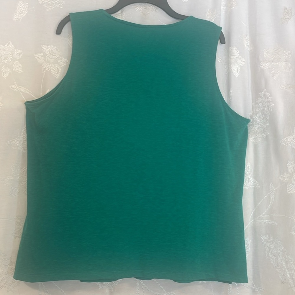 Talbots 2XP Sleeveless Tank Top Green 100% COTTON. Crochet detail on top Preworn - Picture 10 of 13